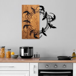 Wallity Spiral Birds 1 Escultura de pared de madera y metal Nogal y Negro